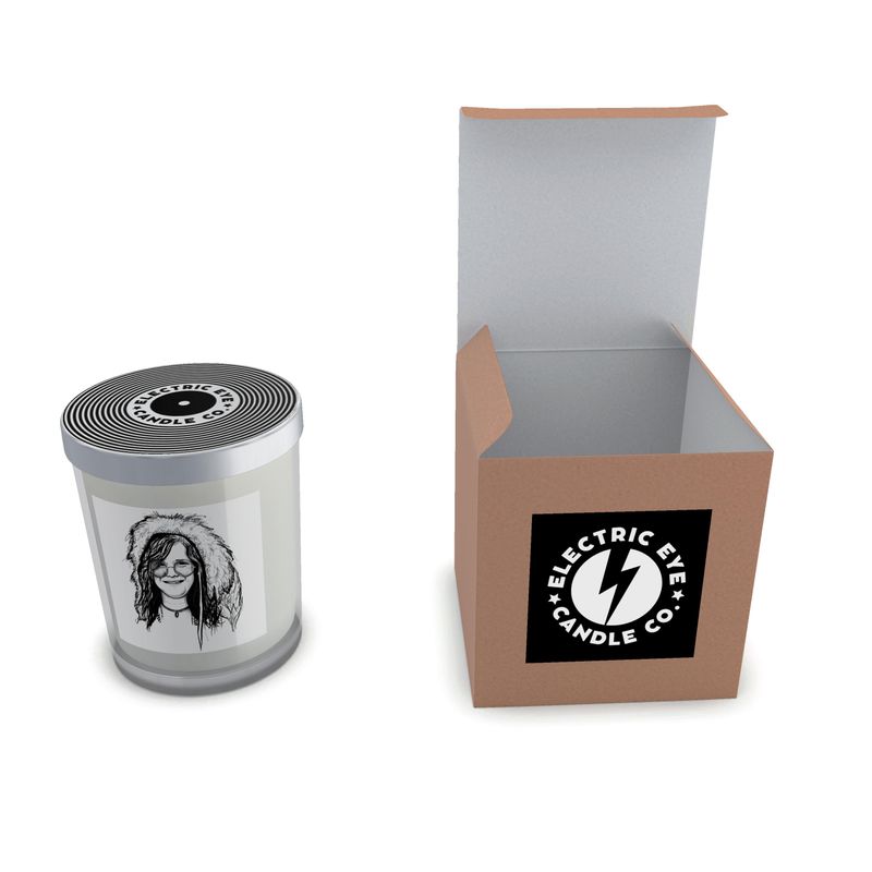 Boxed 1970s Janis Joplin Line Art Natural Soy Wax Candle Set in Glass (50 hour)