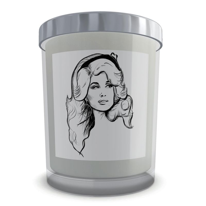 Boxed 1970s Dolly Parton Line Art Natural Wax Candle Set in Glass (50 hour)