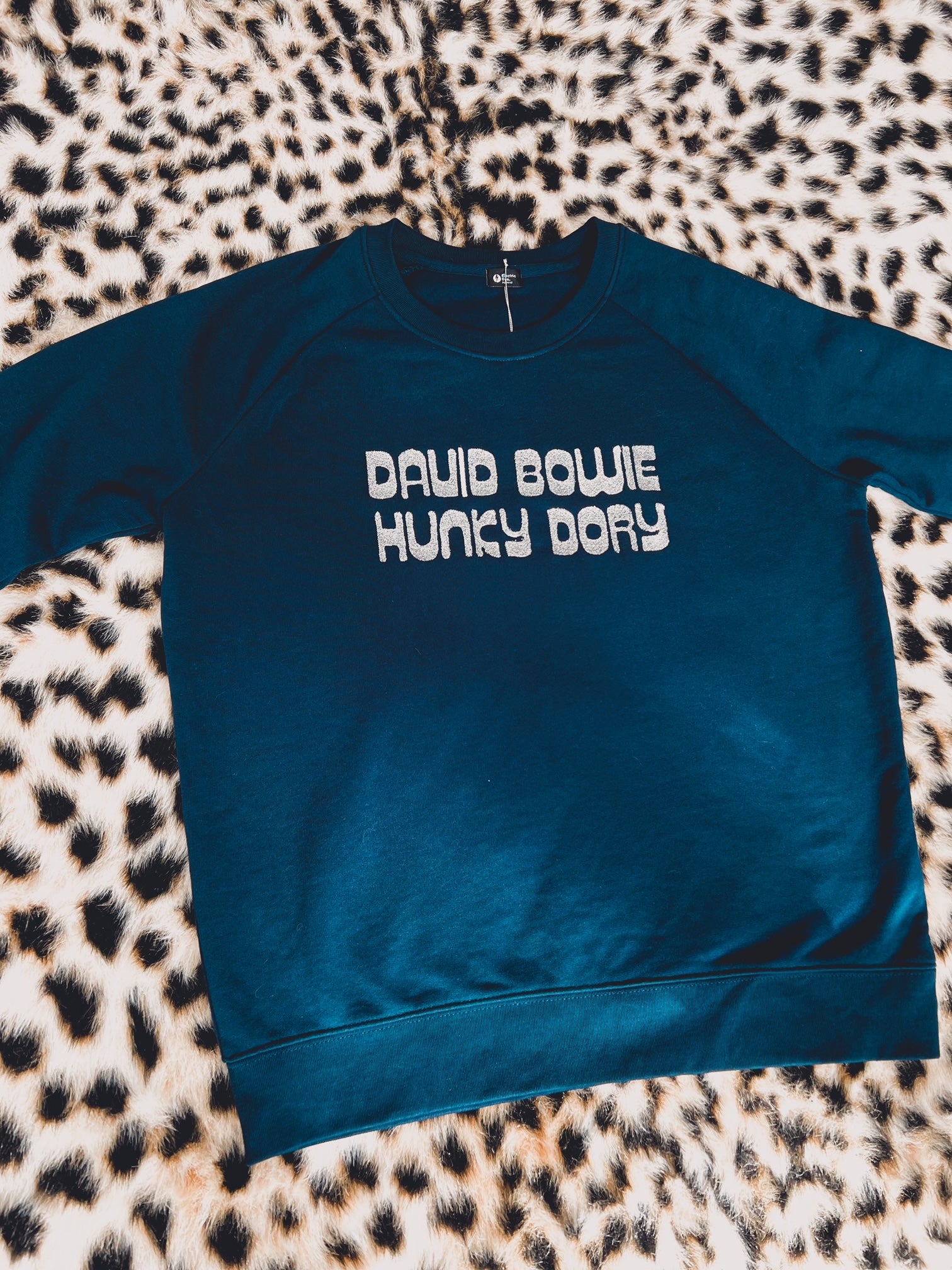 'DAVID BOWIE HUNKY DORY' EMBROIDERED UNISEX ORGANIC COTTON 'STROLLER' SWEATSHIRT - optional embroidery colour