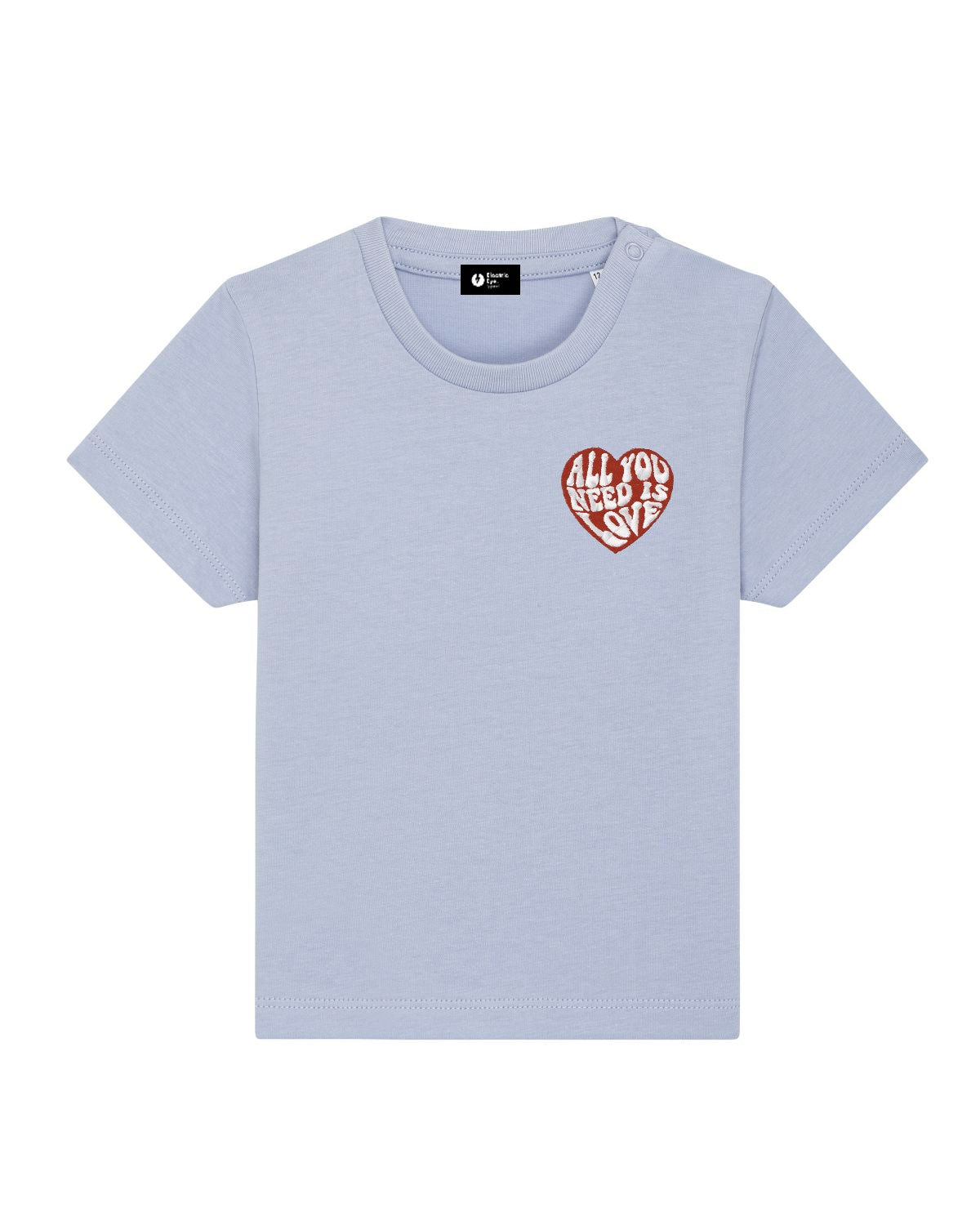 ‘ALL YOU NEED IS LOVE’ RETRO 70’S EMBROIDERED BABY'S ORGANIC COTTON CREW NECK 'MINI-CREATOR' T-SHIRT