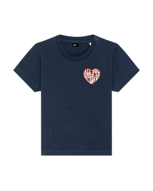 “ALL YOU NEED IS LOVE”复古 70 年代刺绣婴儿有机棉圆领“MINI-CREATOR”T 恤