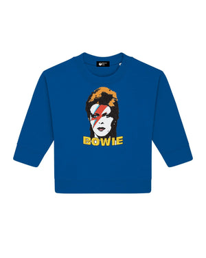 BABY / TODDLER RETRO BOWIE POP-ART FACE EMBROIDERED ORGANIC COTTON CREW NECK SWEATSHIRT - OPTIONAL 'BOWIE' TEXT COLOUR