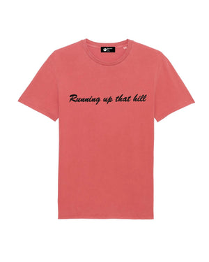 'RUNNING UP THAT HILL' EMBROIDERED UNISEX GARMENT DYED ORGANIC COTTON 'CREATOR VINTAGE' T-SHIRT - optional thread colour