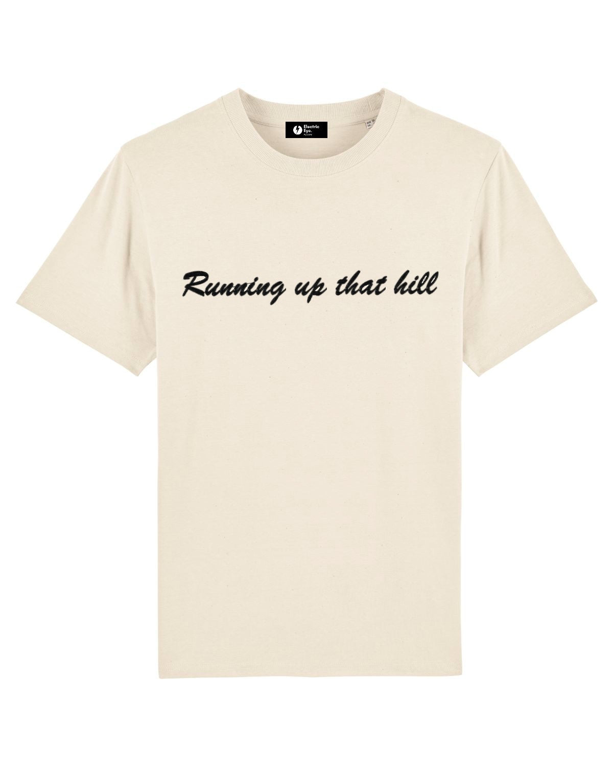 'RUNNING UP THAT HILL' EMBROIDERED UNISEX GARMENT DYED ORGANIC COTTON 'CREATOR VINTAGE' T-SHIRT - optional thread colour