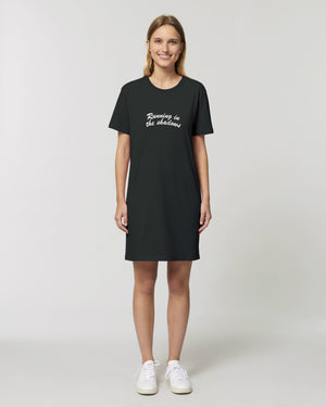 'RUNNING IN THE SHADOWS' EMBROIDERED WOMEN'S ORGANIC COTTON T-SHIRT DRESS