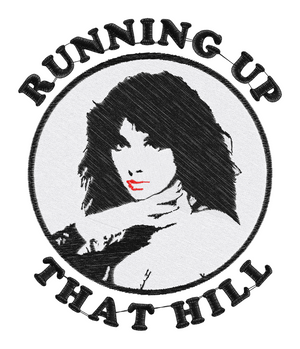 KATE BUSH 'RUNNING UP THAT HILL' RETRO BADGE EMBROIDERED 100% ORGANIC COTTON UNISEX 'FUSER' T-SHIRT
