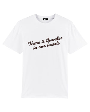'THERE IS THUNDER IN OUR HEARTS' EMBROIDERED UNISEX GARMENT DYED ORGANIC COTTON 'CREATOR VINTAGE' T-SHIRT - optional thread colour