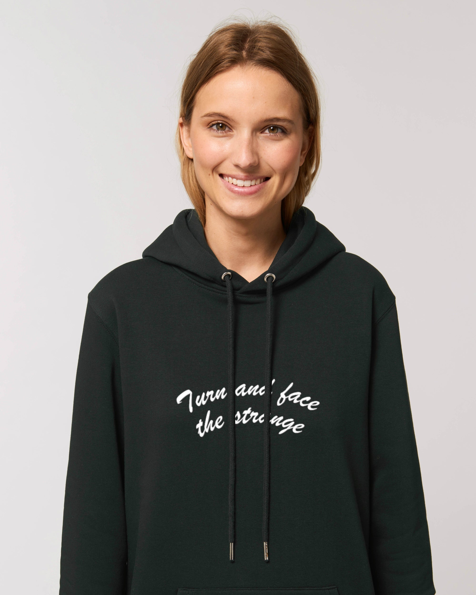 'TURN AND FACE THE STRANGE' EMBROIDERED WOMEN'S ORGANIC COTTON HOODIE DRESS