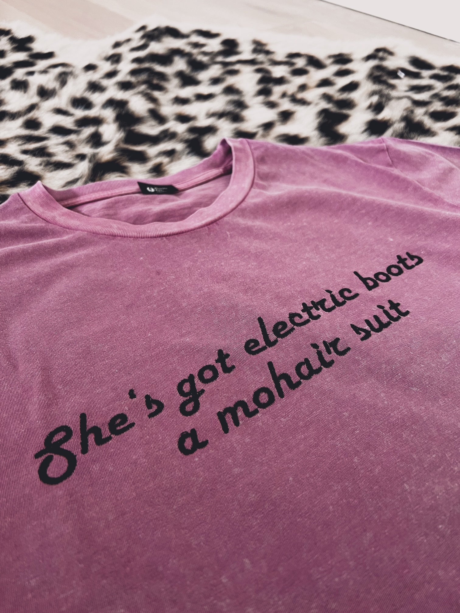 'SHE'S GOT ELECTRIC BOOTS, A MOHAIR SUIT' EMBROIDERED UNISEX GARMENT DYED ORGANIC COTTON 'CREATOR VINTAGE' T-SHIRT
