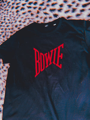 ‘BOWIE’ FONT EMBROIDERED UNISEX ORGANIC COTTON 'SPARKER' T-SHIRT - optional embroidery colour