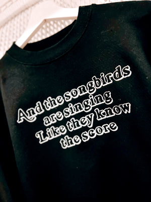 'AND THE SONGBIRDS ARE SINGING...' EMBROIDERED WOMEN'S CROPPED ORGANIC COTTON 'WAVE TERRY CROPSTER' SWEATSHIRT - optional embroidery colour