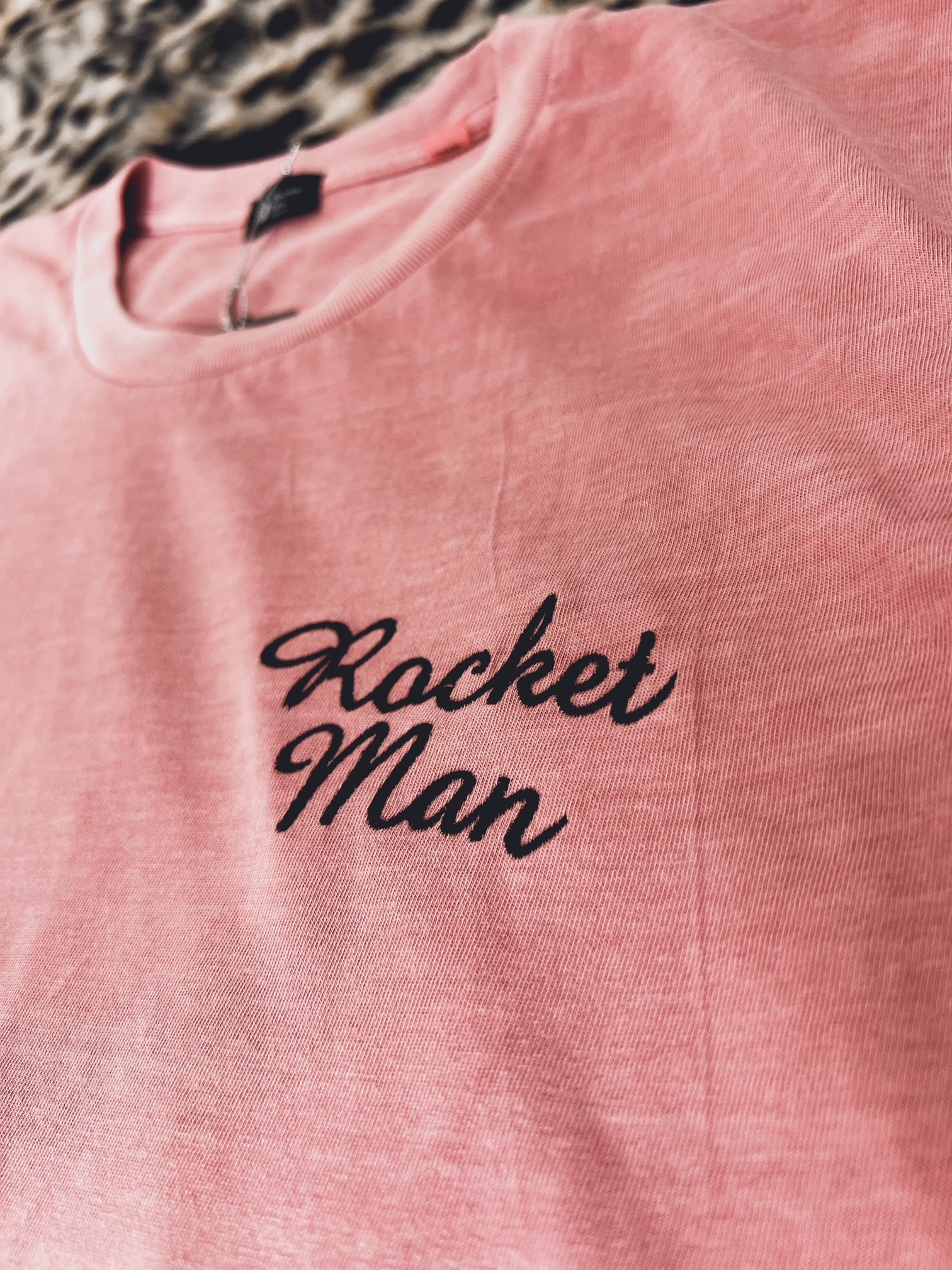 SAMPLE SALE 'ROCKET MAN' EMBROIDERED UNISEX GARMENT DYED ORGANIC COTTON 'CREATOR VINTAGE' T-SHIRT (SIZE MEDIUM)