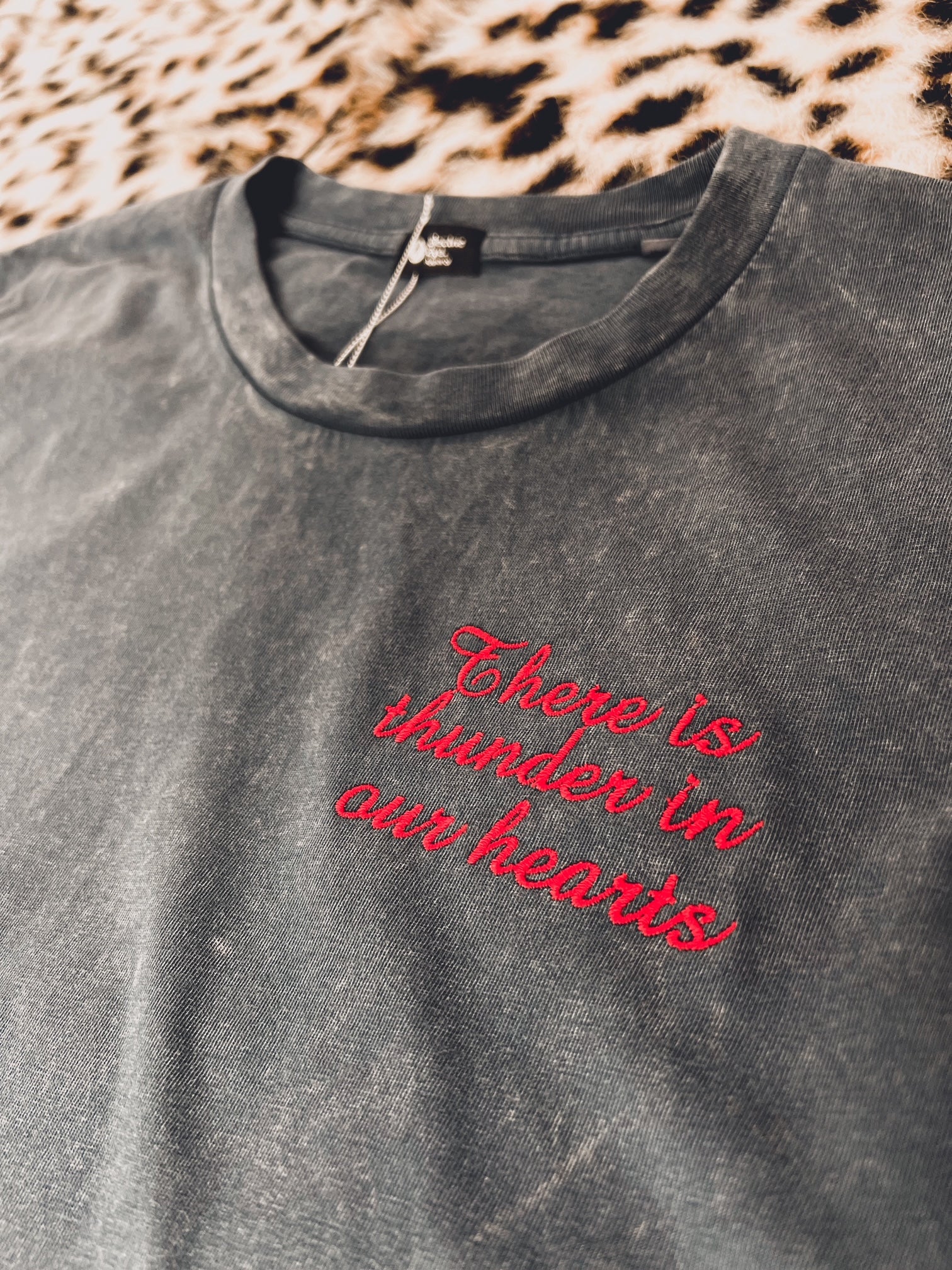 'THERE IS THUNDER IN OUR HEARTS' EMBROIDERED UNISEX GARMENT DYED ORGANIC COTTON 'CREATOR VINTAGE' T-SHIRT